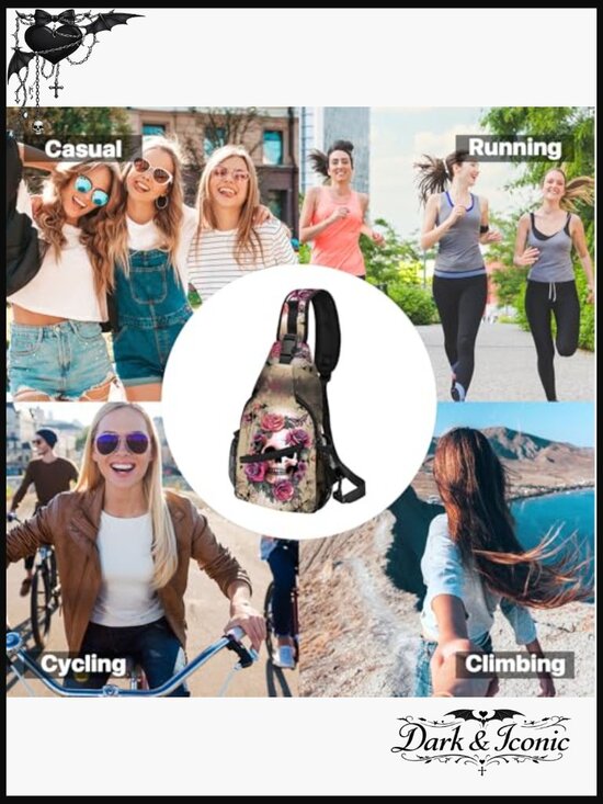 Skull Print Sling Backpack Lightweight Daypack with Adjustable Strap Outdoor main image 4